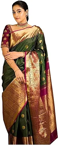 STAR LIGHT FASHION Designer Embrodery Work Banarasi Silk Saree For Women With Blouse Piece (Green & Magenta)