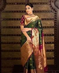 STAR LIGHT FASHION Designer Embrodery Work Banarasi Silk Saree For Women With Blouse Piece (Green & Magenta)-thumb1