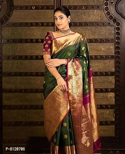 STAR LIGHT FASHION Designer Embrodery Work Banarasi Silk Saree For Women With Blouse Piece (Green & Magenta)-thumb2