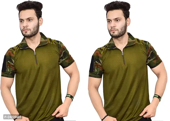 Reliable Green Cotton Blend Printed Polos For Men Pack Of 2-thumb0