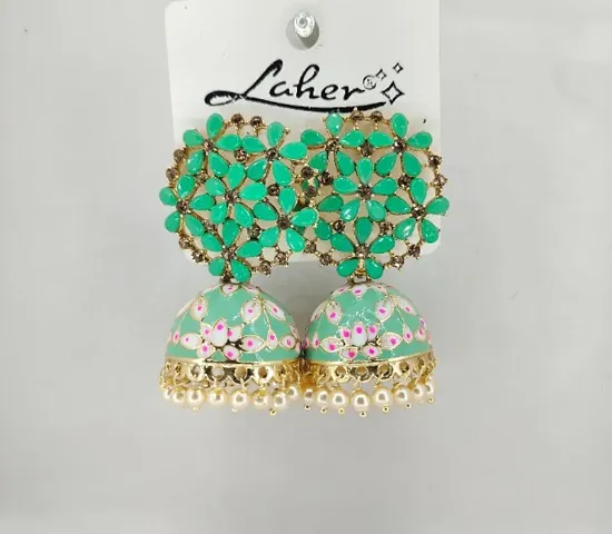 Floral Stone Brass Jhumka Earrings