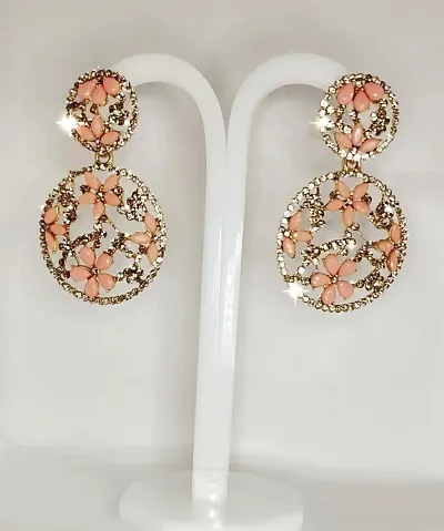 Elegant Round Flower Brass Stone Earrings