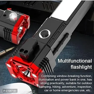 Rechargeable Solar LED Torch Flashlight, Car Emergency Tool with Window Breaker, Cutter, Compass for Travel, PACK OF 1