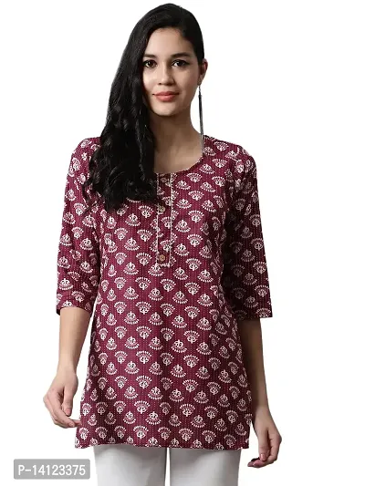 JABAMA Women Cotton Printed Round Neck Kurti-thumb0