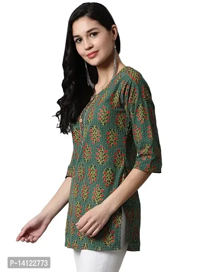 JABAMA Women Cotton Printed Round Neck Kurti-thumb3