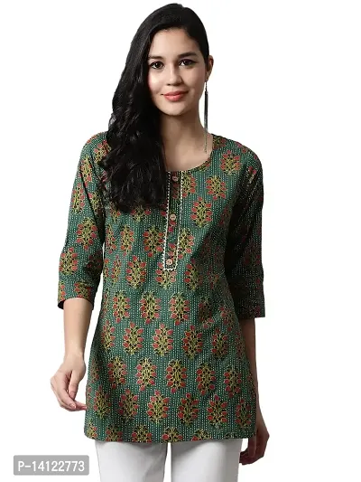 JABAMA Women Cotton Printed Round Neck Kurti-thumb0