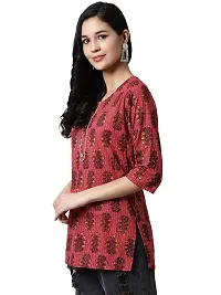 JABAMA Women Cotton Printed Round Neck Kurti-thumb2