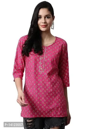 JABAMA Women Cotton Printed Round Neck Kurti