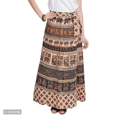 Cotton Women's Long Wrap Around Skirt Jaipuri Printed Free Size Blue