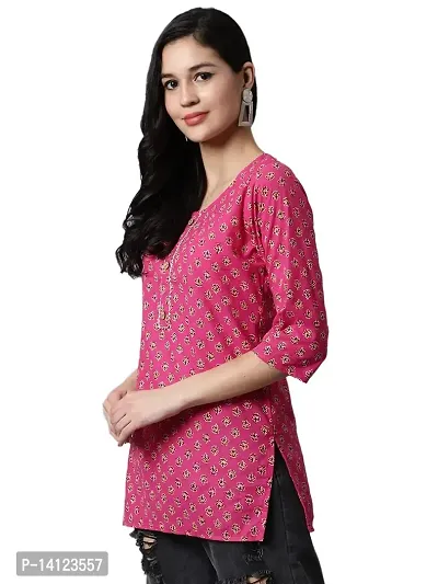 JABAMA Women Cotton Printed Round Neck Kurti-thumb3