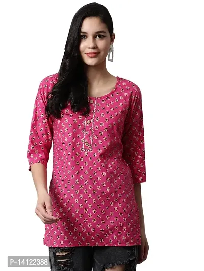 JABAMA Women Cotton Printed Round Neck Kurti-thumb0