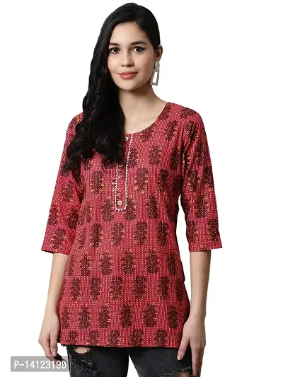 JABAMA Women Cotton Printed Round Neck Kurti-thumb0