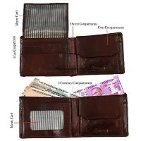 SOROSSI Genuine Leather Wallet 2 Card Slots 1 Coin Pocket 2 Hidden Compartment and 2 Currency Slots 2 ID Slot Container (Brown Color)-thumb1