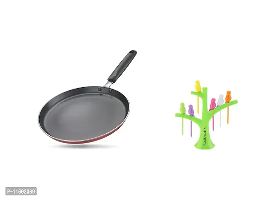 Sturdy Premium Non-Stick Tawa, 270 mm Diameter, 2.6 mm Thickness, ISI Marked With Bird Fork