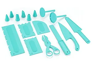 Sturdy MultiFunction Heavy Plastic 16 Pieces Tool Set for Cake Icing Decoration with 6 pieces Measuring Cups and Spoons Set AndSmall Silicone Spatula And Brush-thumb1