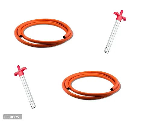Premium Two High Quality ISI Marked Lpg Hose Flexible Gas Pipe, Steel Wire Reinforced 1.5 Meter With Two Gas Lighter, Pack Of 4