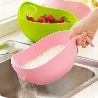 Premium Plastic Handle Bowl For Rice Fruits Vegetable Noodles Pasta Washing Bowl And Strainer For Storing And Straining, Multi Colour, Pack Of 2-thumb1