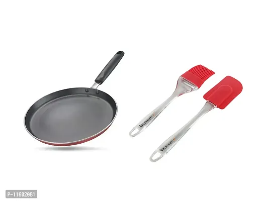 Sturdy Premium Non-Stick Tawa, 285 mm Diameter, 2.6 mm Thickness, ISI Marked With Big Sillicon Spatula Brush