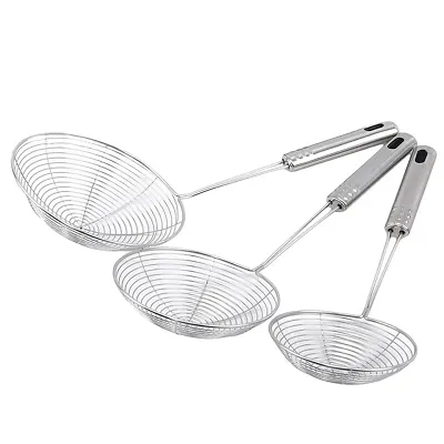 3 Pcs Stainless Steel Deep Fry Strainer/Oil Strainer for Kitchen Jhara Puri (Set of Three, 14 CM,  Silver) - Pack of 3