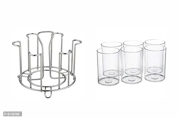 Stainless Steel Glass Holder with 6 Transparent Glass Set
