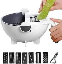 Wet Basket Vegetable Cutter - Multifunction Vegetable Cutter with Drain Basket Magic Rotate Vegetable Cutter Portable Slicer Chopper Grater Kitchen Tool with SS knife and peeler-thumb3