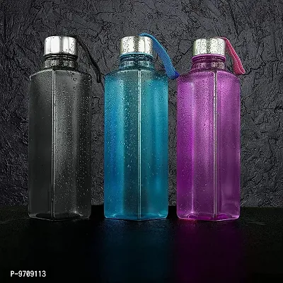 Premium Square Shape Water Bottle with strap for Fridge, Office, Gym 1000 ML Bottle, Pack of 3, Multicolor-thumb4