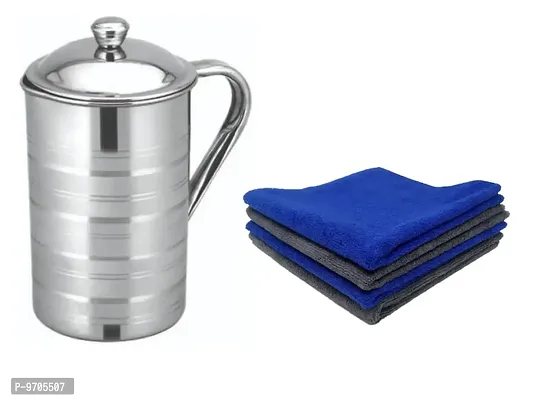 Premium 2L Water Stainless Steel Water Jug, Kettle Jug With Handle Home Use, Dining Table And Also Use In Hotel Jug, Stainless Steel With Micro Fiber Towel 2 Pcs-thumb0