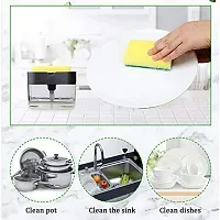 2 In 1 Soap Pump Plastic Dispenser For Dishwasher Liquid, Holder With Free Sponge -Capacity 400 Ml-thumb1