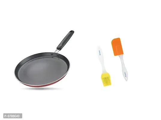 Sturdy Premium Non-Stick Tawa, 285 mm Diameter, 2.6 mm Thickness, ISI Marked With Small Sillicon Spatula Brush