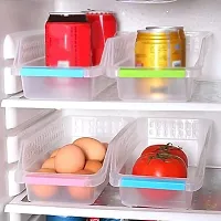 Premium Refrigerator Storage Tray Orgnaizer for Storage Food Vegetables, Egg, Sauces Unique Design Plastic Fridge Space Saver Container Food Storage Organizer Basket - Pack of 3, Transparent Basket-thumb2