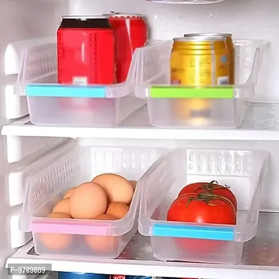 Premium Refrigerator Storage Tray Orgnaizer for Storage Food Vegetables, Egg, Sauces Unique Design Plastic Fridge Space Saver Container Food Storage Organizer Basket - Pack of 3, Transparent Basket-thumb3
