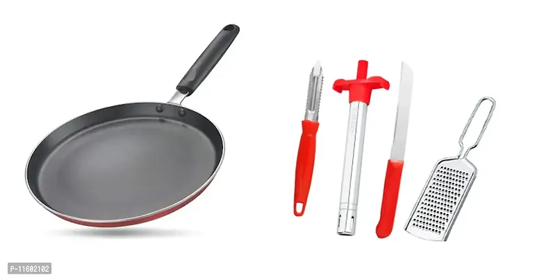 Sturdy Premium Non-Stick Tawa, 285 mm Diameter, 4 mm Thickness, ISI Marked With Grater,Lighter,Knife,Peeler-thumb0