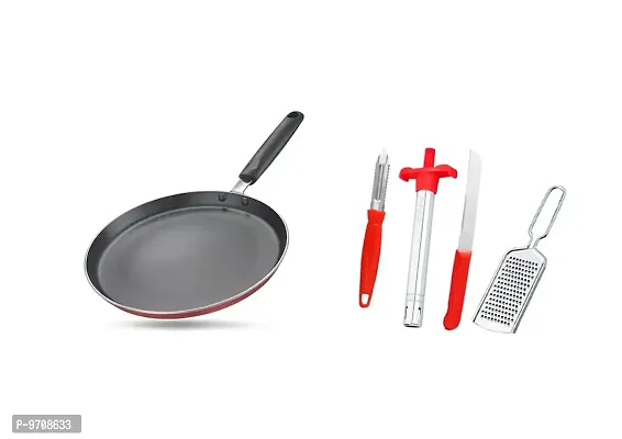 Sturdy Premium Non-Stick Tawa, 250 mm Diameter, 2.6 mm Thickness, ISI Marked With Grater,Lighter,Knife,Peeler