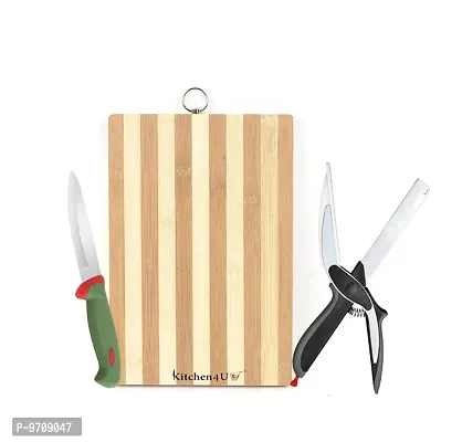 Premium  Bamboo Chopping Board/Cutting Board With Stainless Steel Vegetable Knife And Clever Cutter, Combo Of 3-thumb0