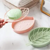 Premium Leaf Shape Designer Soap Tray, Drip Soap Box with Water Draining Tray, Pack of 2, Plastic, Assorted Color-thumb2