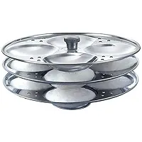 Premium Stainless Steel Idli Stand Idli Making Plates Idli Maker Pot 3 Plate, 12 Idli With Big Spatula And Oil Brush Set-thumb1