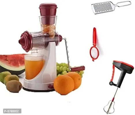 Premium Fruit And Vegetable Plastic Juicer With Cheese Ginger Grater, Power Free Beater And Tea Strainer, 4-Piece, Colour May Vary Colour-thumb0