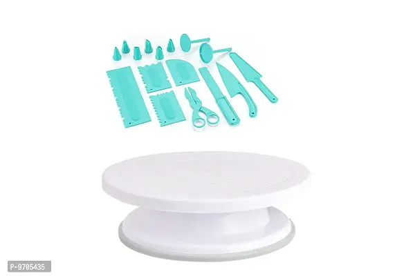 Sturdy MultiFunction Heavy Plastic 16 Pieces Tool Set for Cake Icing Decoration with Cake Decorating Turntable Stand