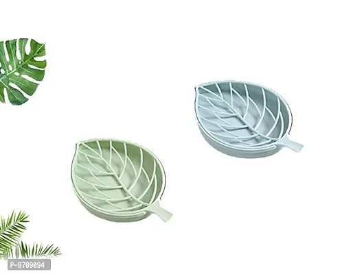 Premium Leaf Shape Designer Soap Tray, Drip Soap Box with Water Draining Tray, Pack of 2, Plastic, Assorted Color