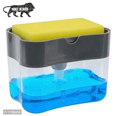 2 In 1 Soap Pump Plastic Dispenser For Dishwasher Liquid, Holder With Free Sponge -Capacity 400 Ml