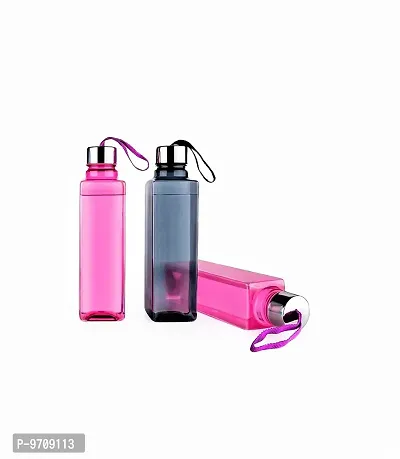 Premium Square Shape Water Bottle with strap for Fridge, Office, Gym 1000 ML Bottle, Pack of 3, Multicolor-thumb2