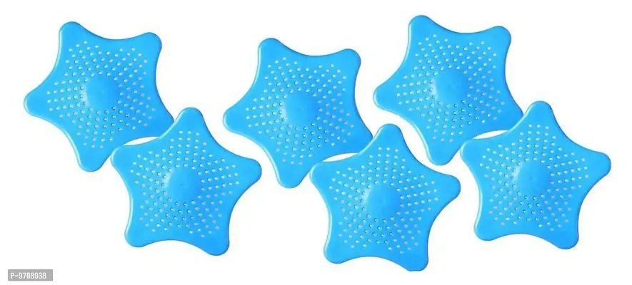 Premium Star Shape Sink Filter Silicone Star Shaped Sink Filter Bathroom Hair Catcher, Drain Strainers Cover Trap For Basin, Pack Of 6-thumb0