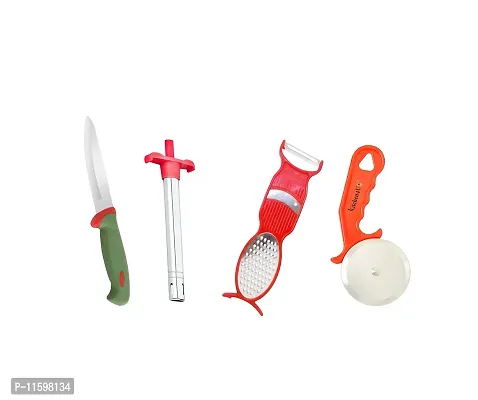 Combo Of Chopping Board, Soft Grip Knife, 3 In 1 Peeler And Gas Lighter Kitchen With Pizza Cutter - Combo Of 5-thumb4