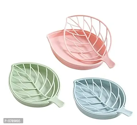 Premium Leaf Shape Designer Soap Tray, Drip Soap Box with Water Draining Tray, Pack of 4, Plastic, Assorted Color-thumb2