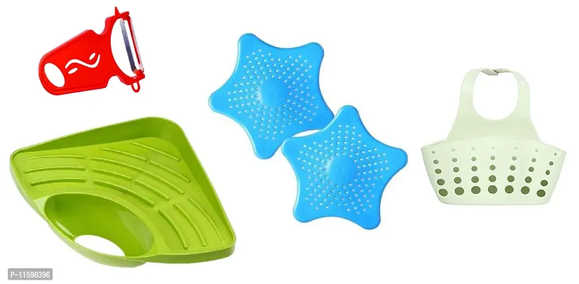 Star Shape Sink Filter Silicone Star Shaped Sink Filter Bathroom Hair Catcher, Drain Strainers Cover Trap For Basin 2 Pc With Drain Bucket, Sink Corner, New-Y-Peeler-Pack Of 5