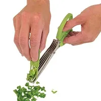 Multi-Functional Stainless Steel Kitchen Knives 5 Layers Scissors Cut Herb Spices Cooking Tools Vegetable Cutter With Cleaning Brush -Pack Of 1, Colour May Vary-thumb3