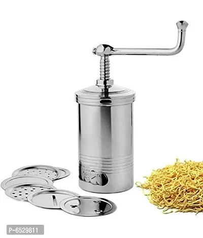 Stainless Steel Sev Chakli / Murukku / Sancha Maker Machine with 6 Different Jali - ( Medium, Silver)-thumb4