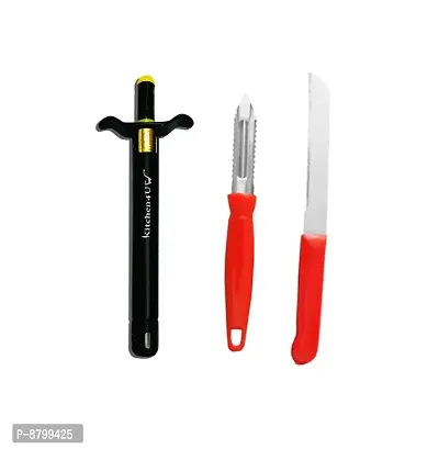 Easy Grip Regular Black Gas Lighter Heavy Metal with Plastic handle stainless steel blade Knife peeler (pack of 3)