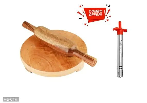 Wooden Chakla Belan Rolling Plate Roti Maker Rolling Pin/Chakla Belan with ss lighter plastic handle Combo Set of 3 pc for Kitchen