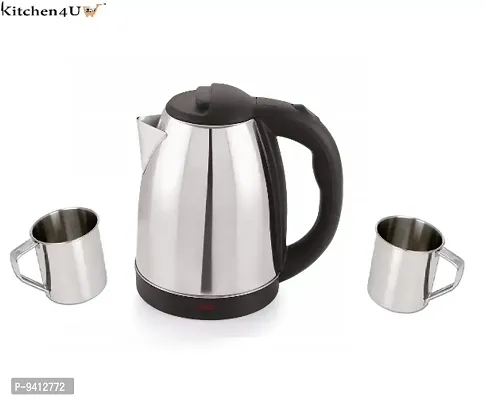 Stainless Steel Electric Kettle with Auto Shut Off Multipurpose Extra Large Cattle Electric with Handle Hot Water Tea Coffee Maker Water Boiler, Boiling Milk (Black) (1.8 Liter) with Two Stainless Ste-thumb0